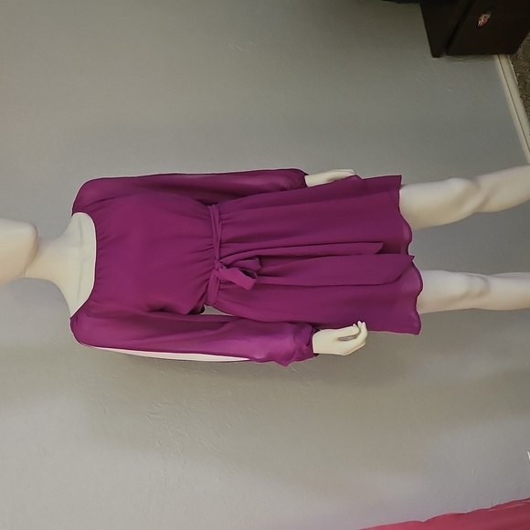 JEALOUS TOMATO Magenta Chiffon Slit Sleeve Tie Waist Fairycore Mini Dress - Picture 2 of 9